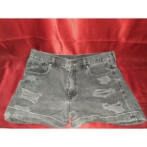 American Eagle Women Size 6 Shorts Black Denim Jean Distressed Mom Vintage